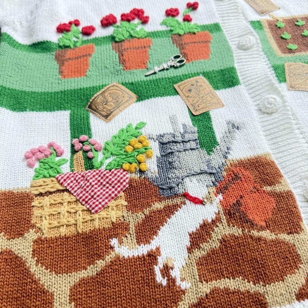 VTG Susan Bristol Gardening Sweater Womens L 90s Grandmacore Embroidered Cozy - Picture 6 of 10
